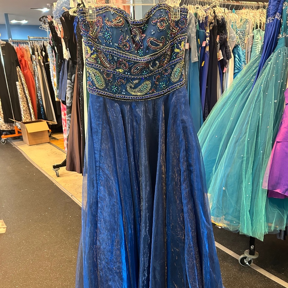 Sherri Hill 50779 Strapless Blue Prom Dress with Multicolored Beading